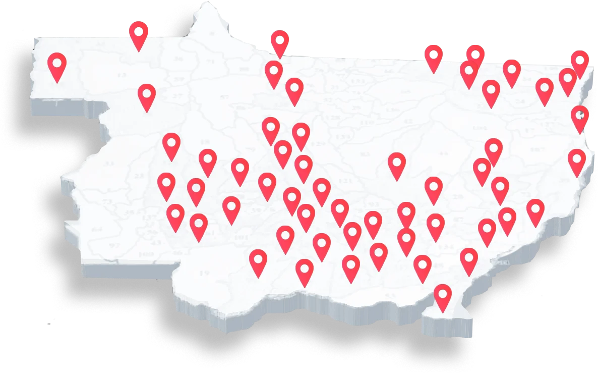 Mapa de Mato Grosso com pontos de atuação